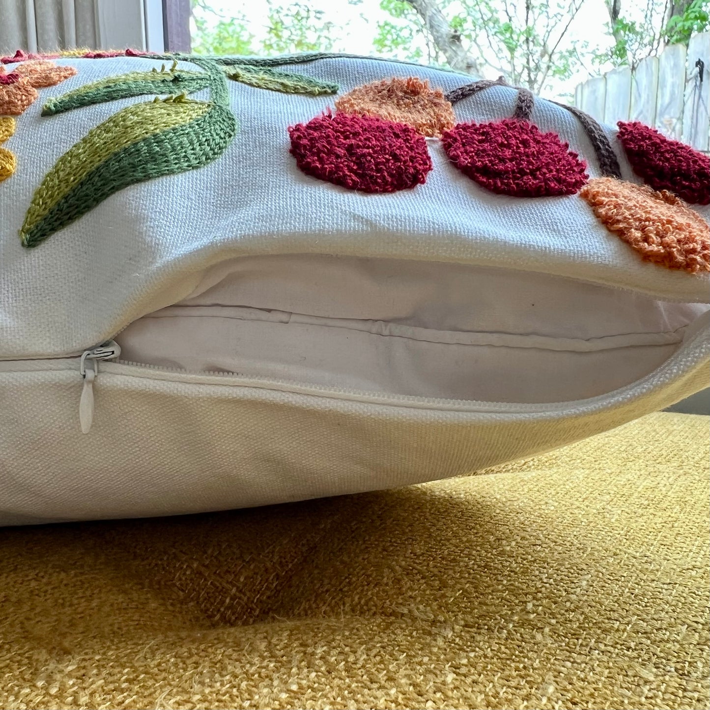 Bird and Bloom Embroidered Pillow Cover