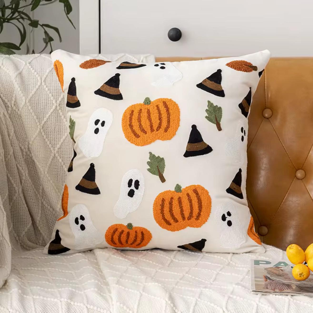 Embroidered Halloween Pillow Cover