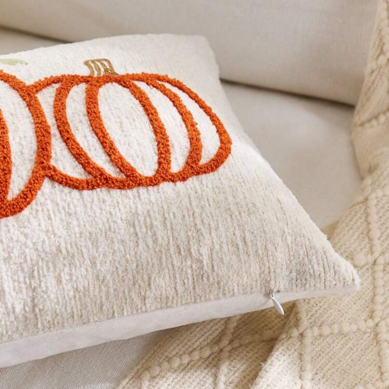 Embroidered Orange Pumpkin Lumbar Pillow