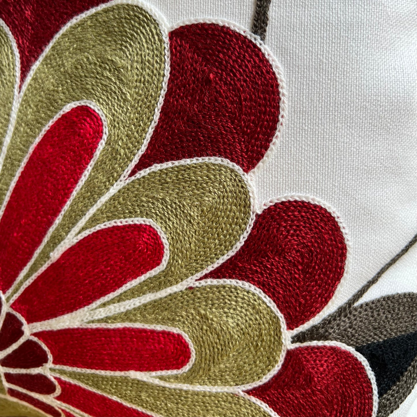 Folk Blooms Embroidered Throw Pillow Cover