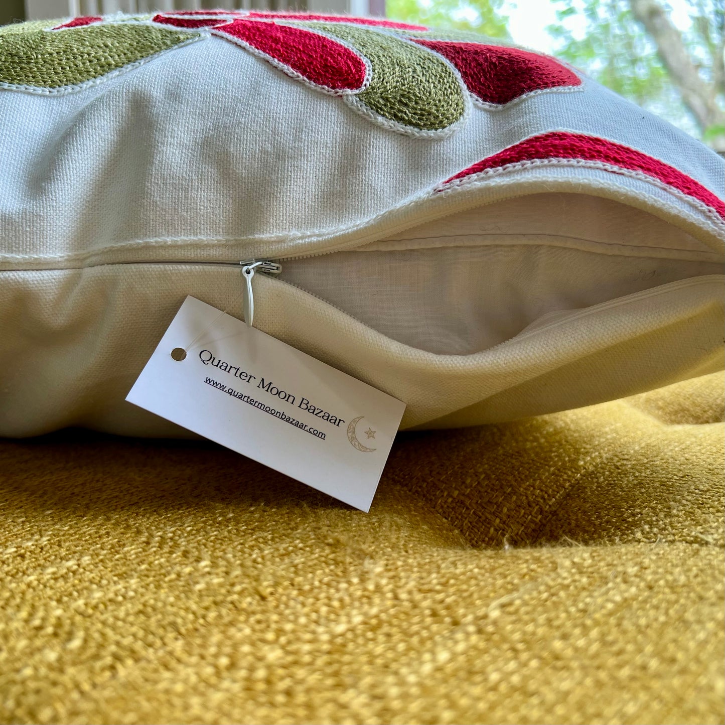 Folk Blooms Embroidered Throw Pillow Cover