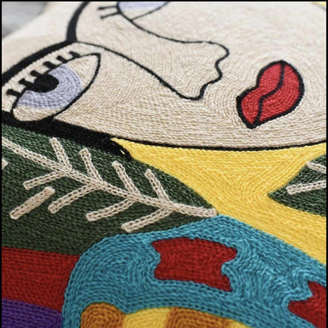 Frida Inspired Flower & Parrot | Embroidered Pillow Cover