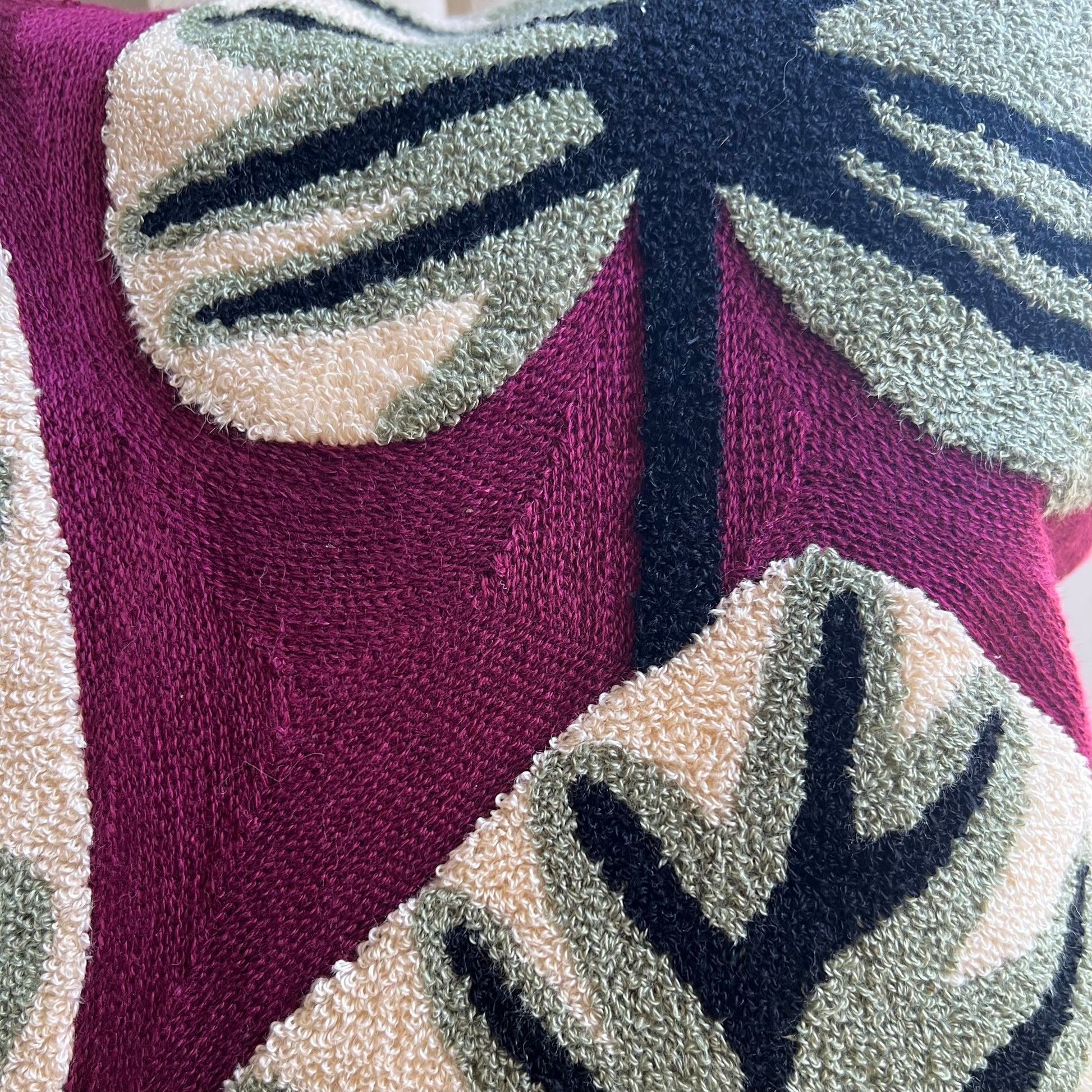 Magenta Monstera Embroidered Pillow Cover
