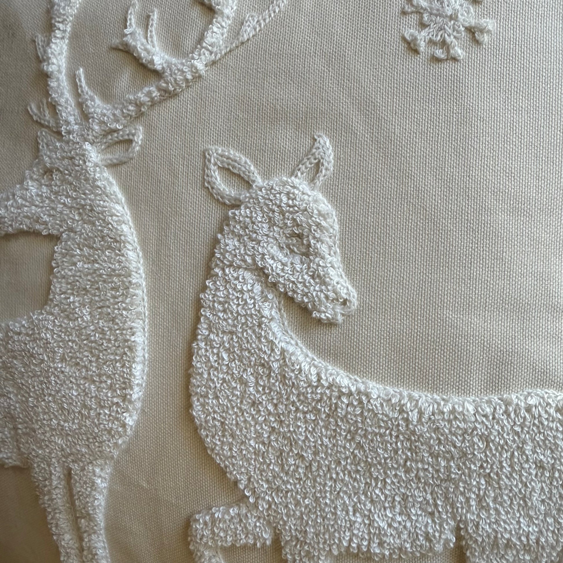 Neutral Winter Deer Embroidered Pillow Cover