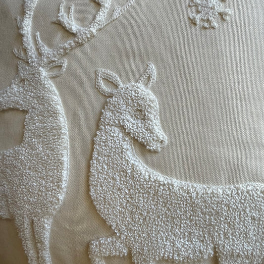 Neutral Winter Deer Embroidered Pillow Cover