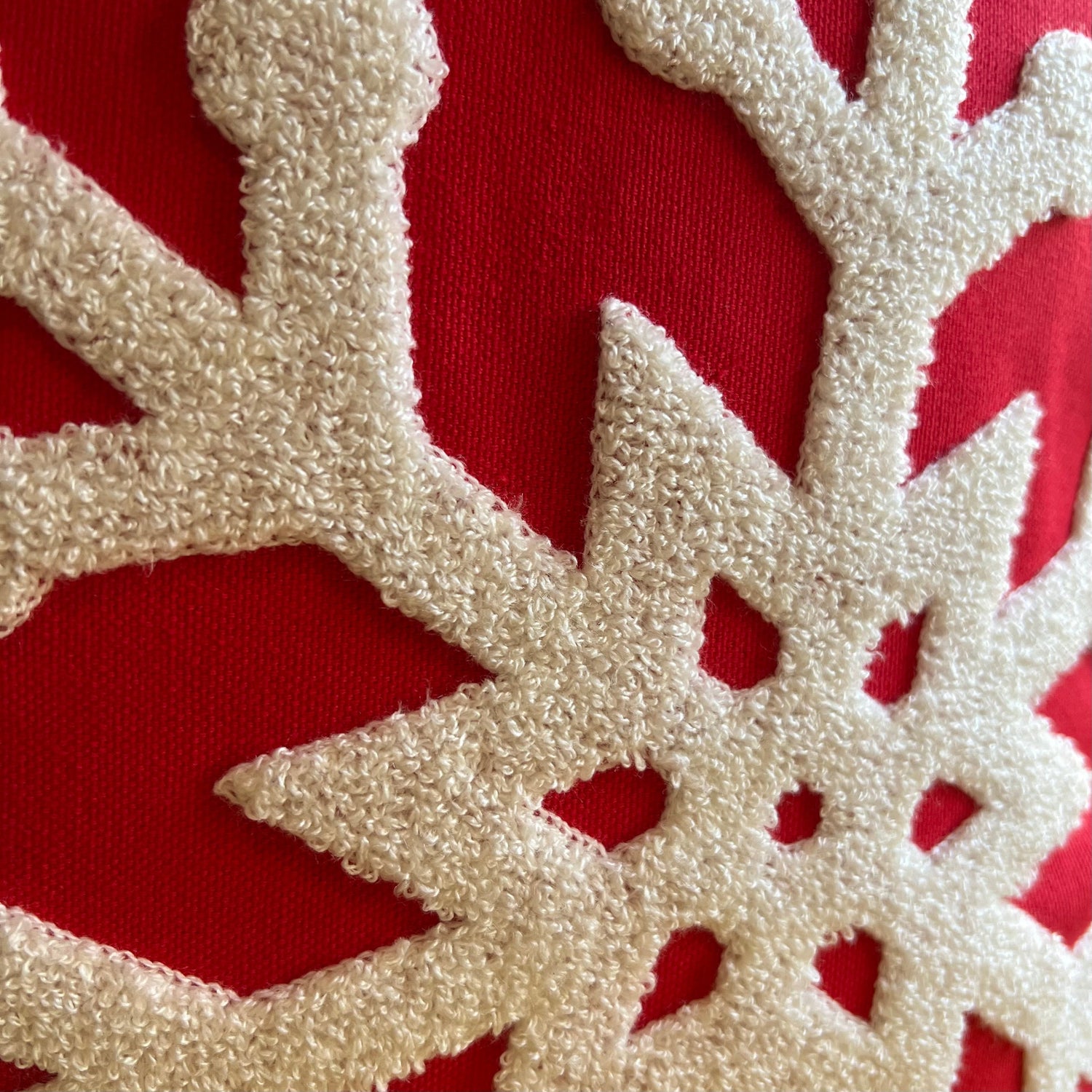 Red Snowflake Embroidered Pillow Cover