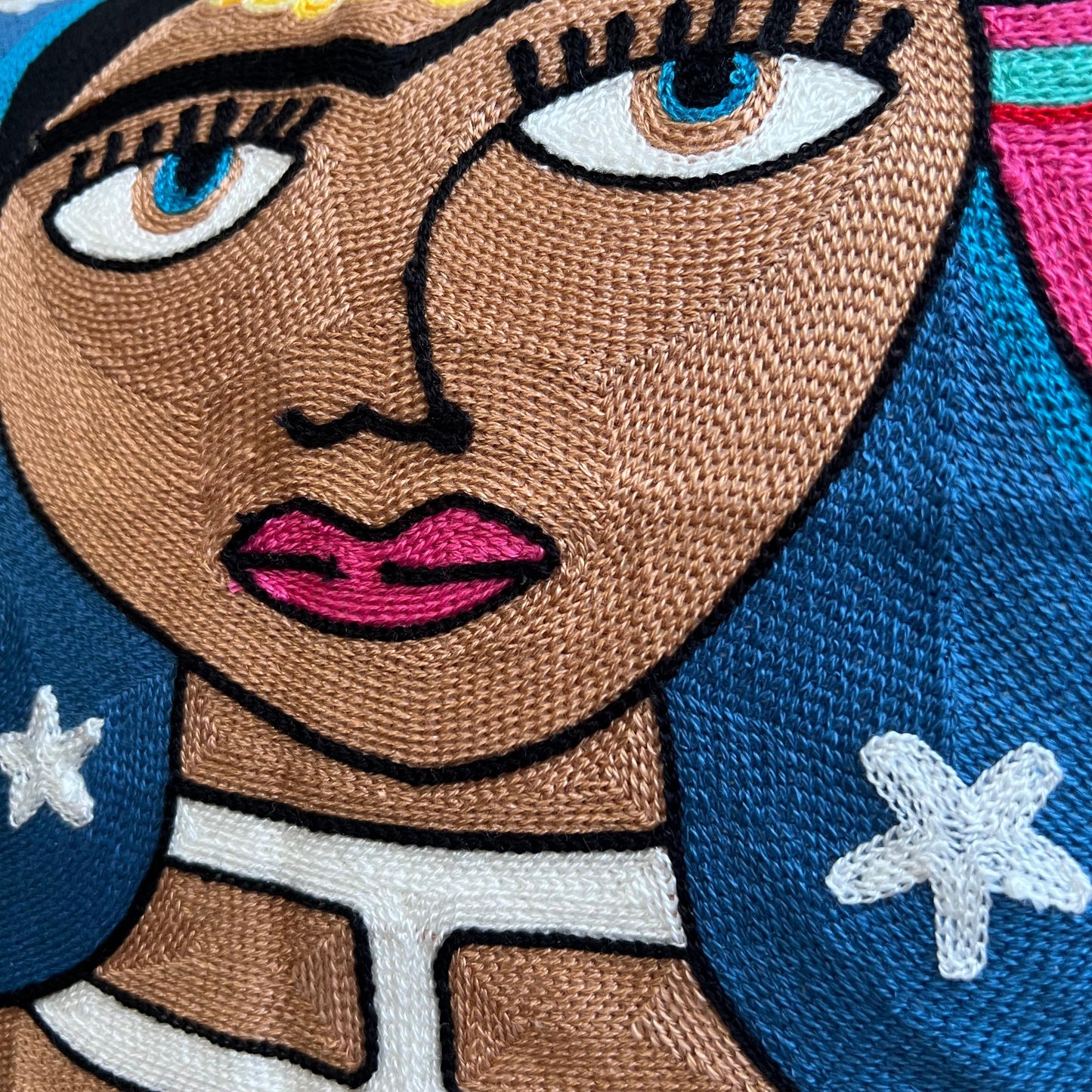 Starry Night Frida Embroidered Pillow Cover