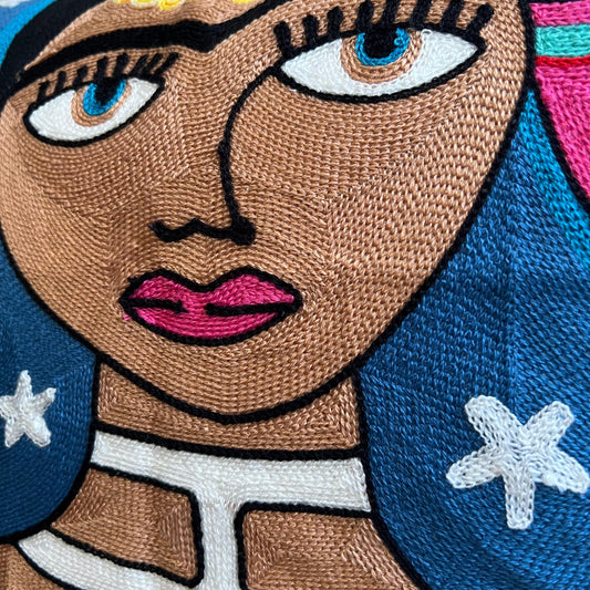 Starry Night Frida Embroidered Pillow Cover