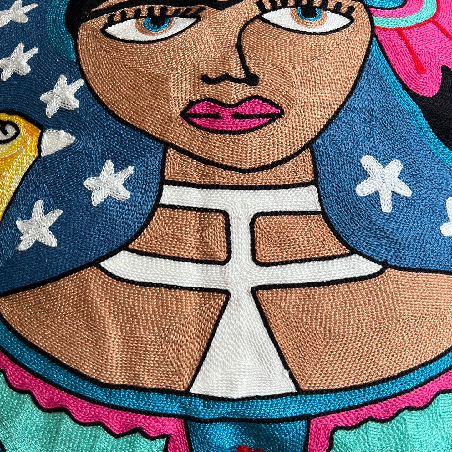 Starry Night Frida Embroidered Pillow Cover