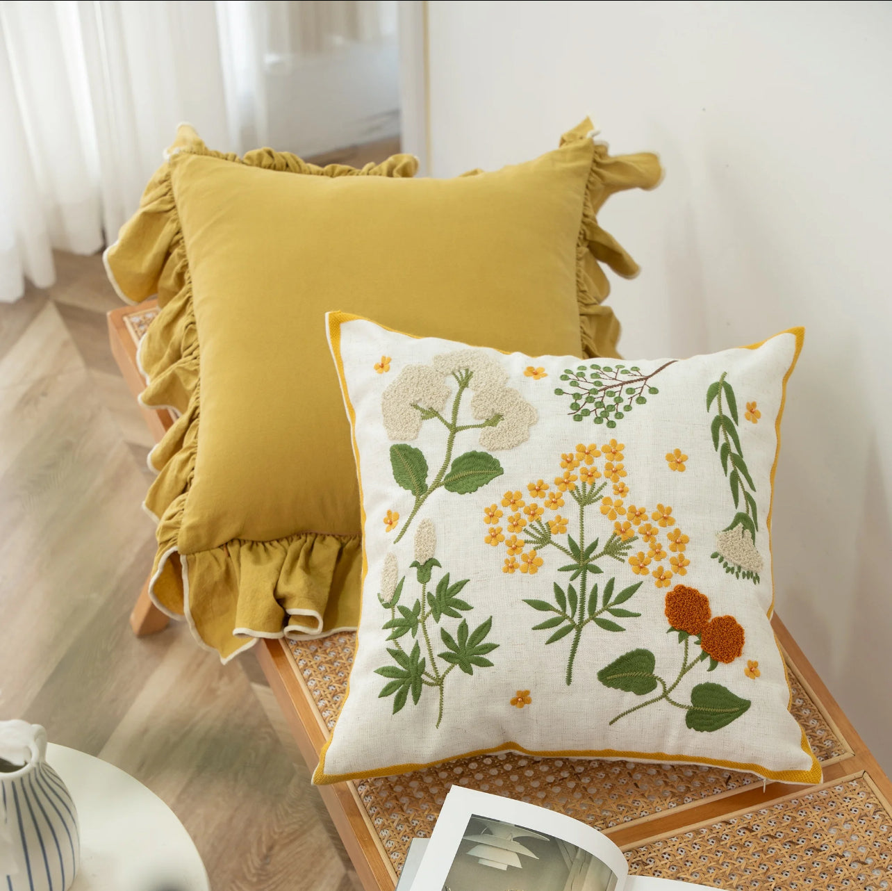 Wildflower Embroidered Pillow Cover