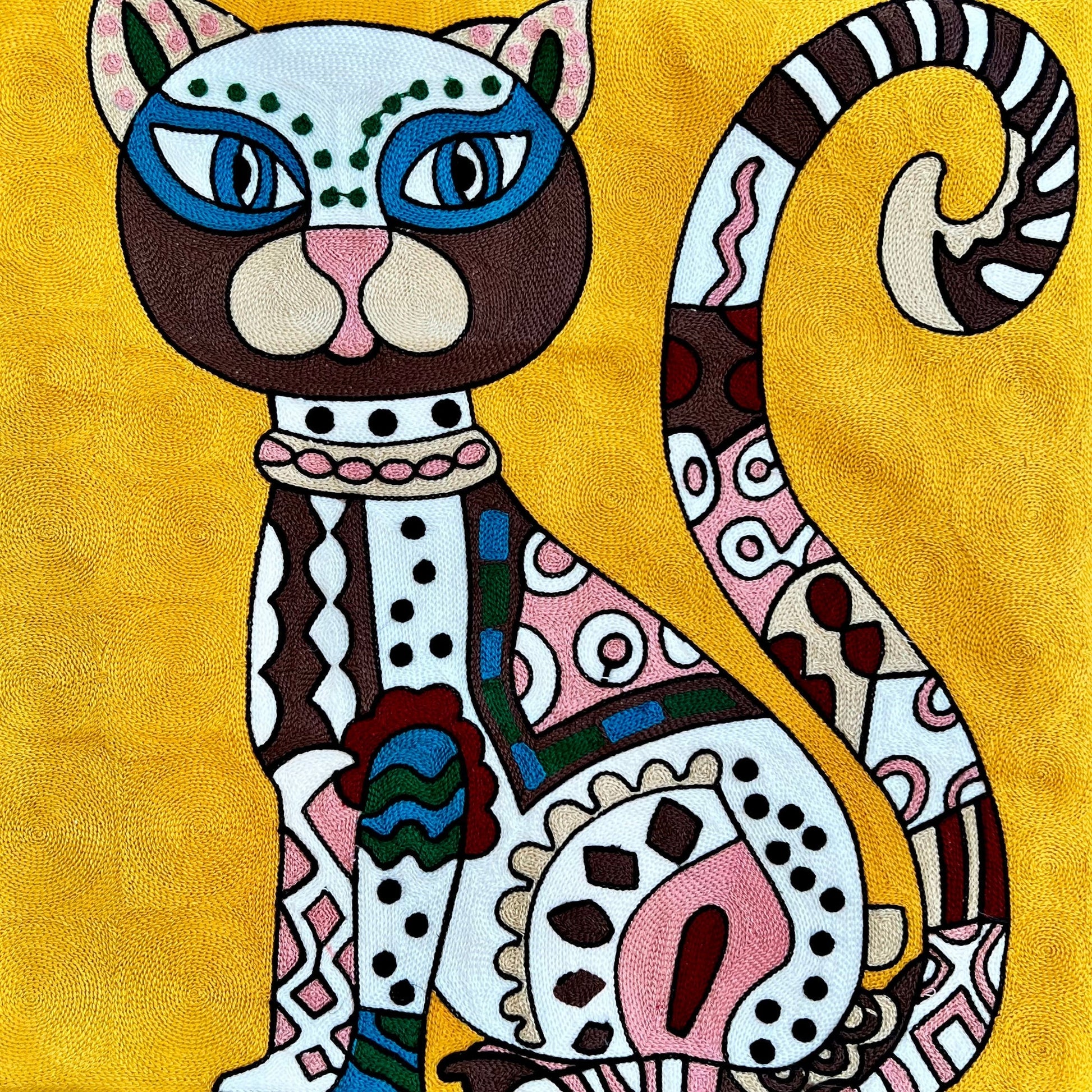 Gold Abstract Art Inspired Cat | Embroidered Pillow Cover