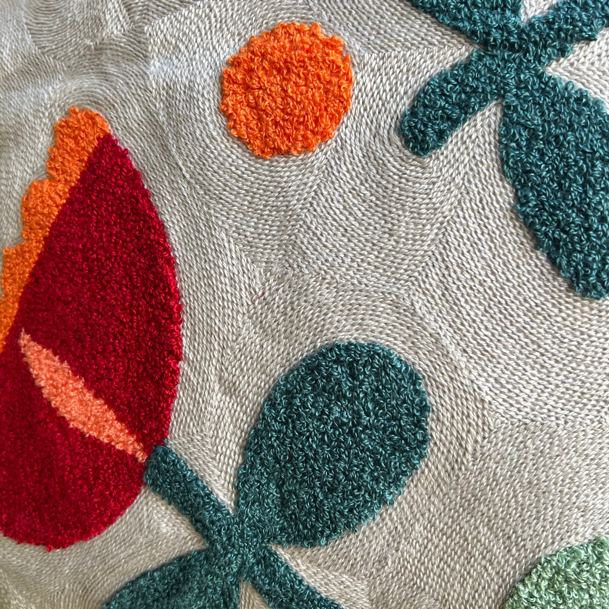 Grey Tufted Floral Embroidered Pillow Cover