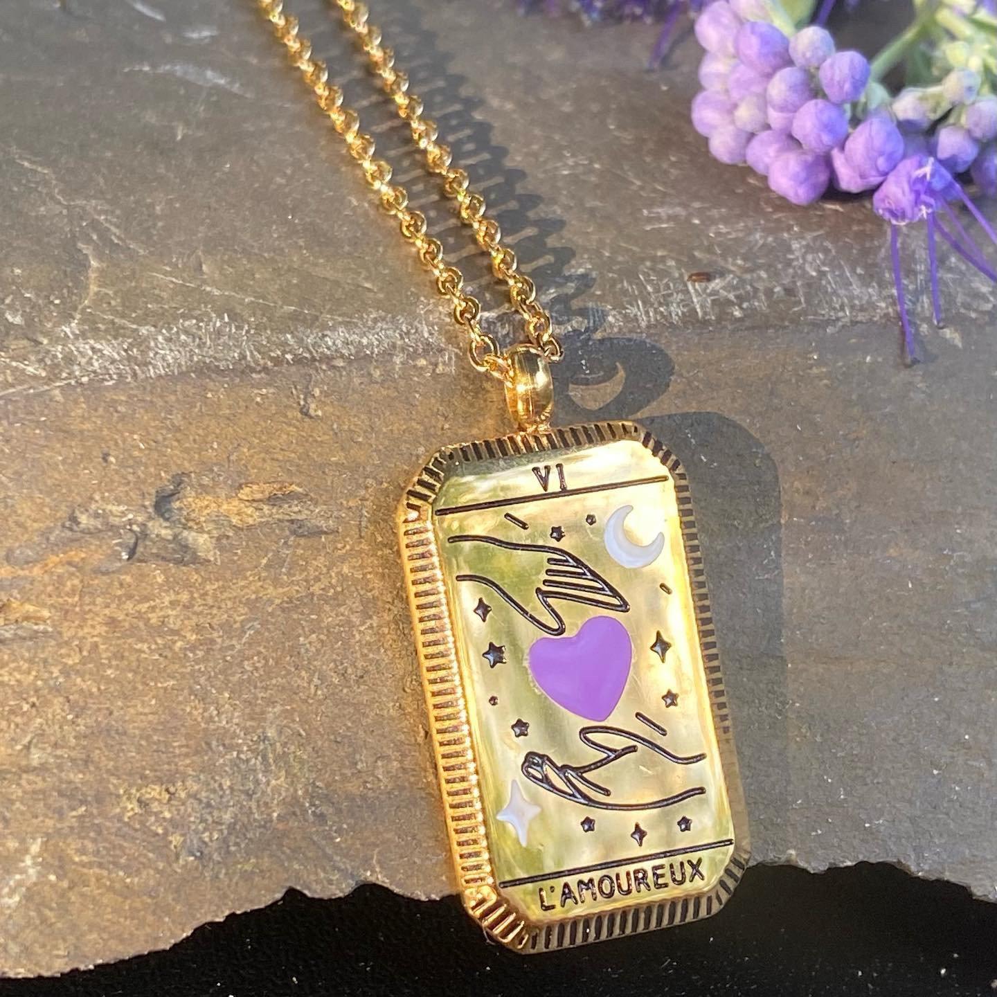 Lovers Tarot Card Gold Necklace