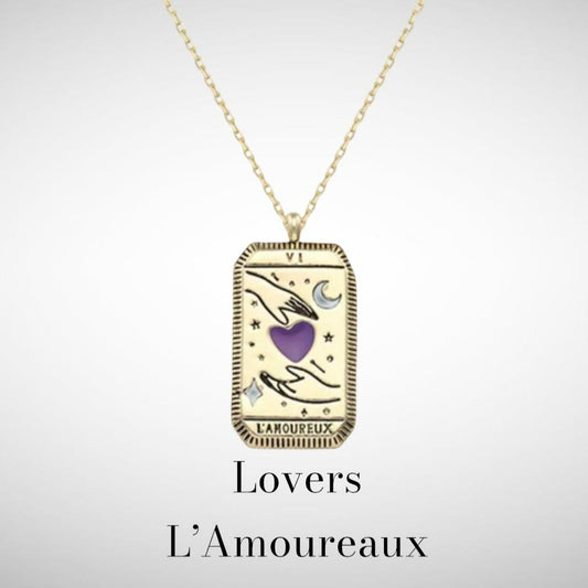 Lovers Tarot Card Gold Necklace