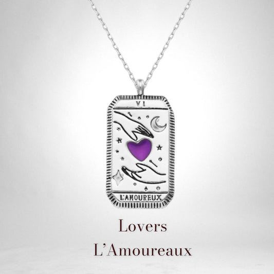 Lovers Tarot Card Silver Necklace
