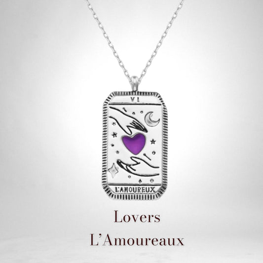 Lovers Tarot Card Silver Necklace
