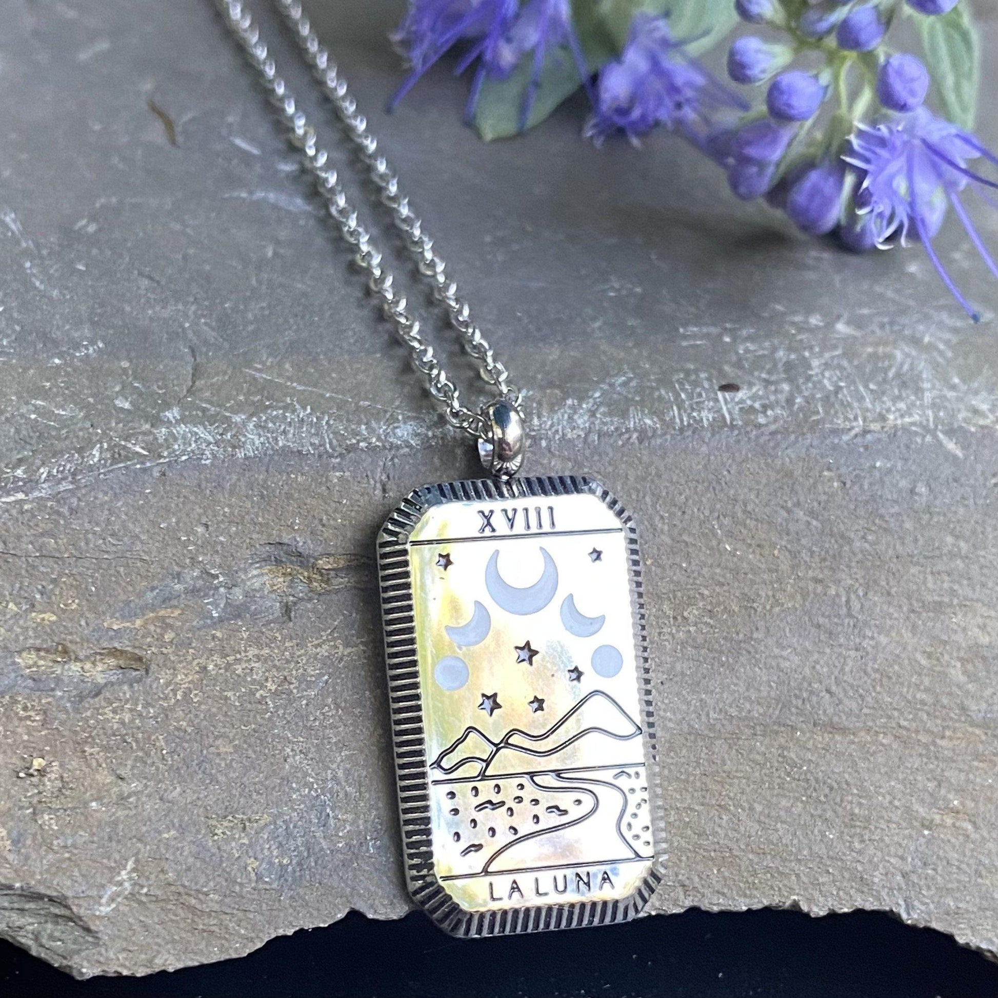 Moon Tarot Card Silver Necklace