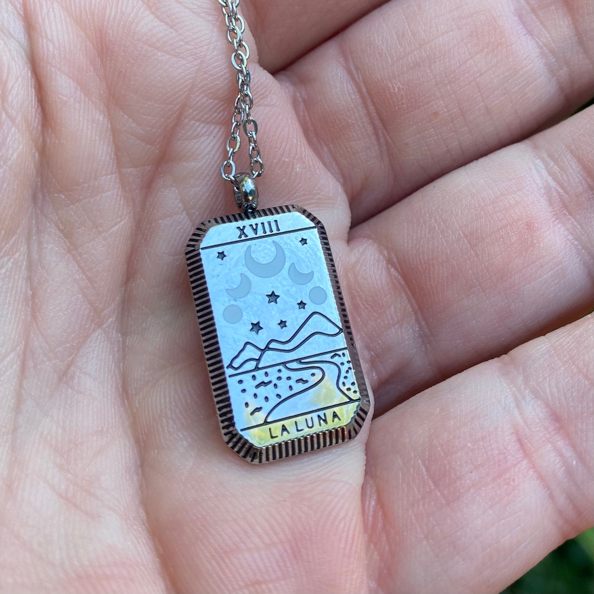 Moon Tarot Card Silver Necklace