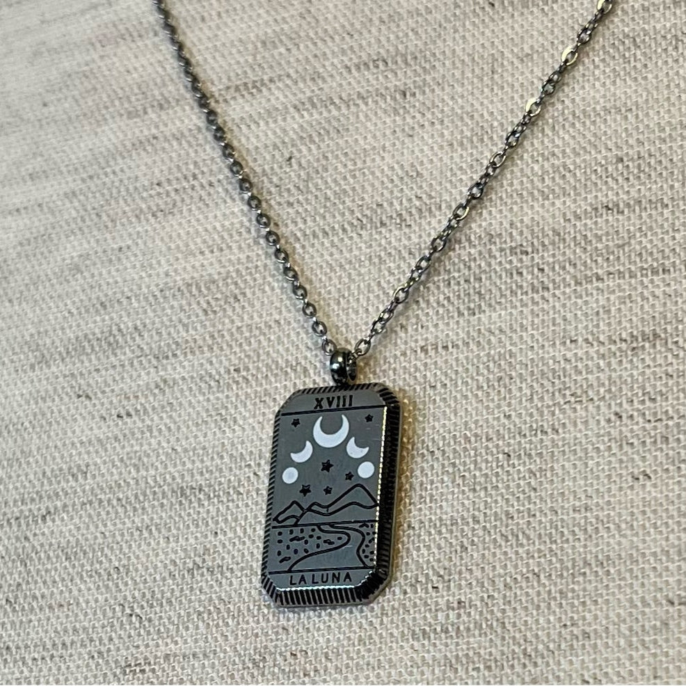 Moon Tarot Card Silver Necklace
