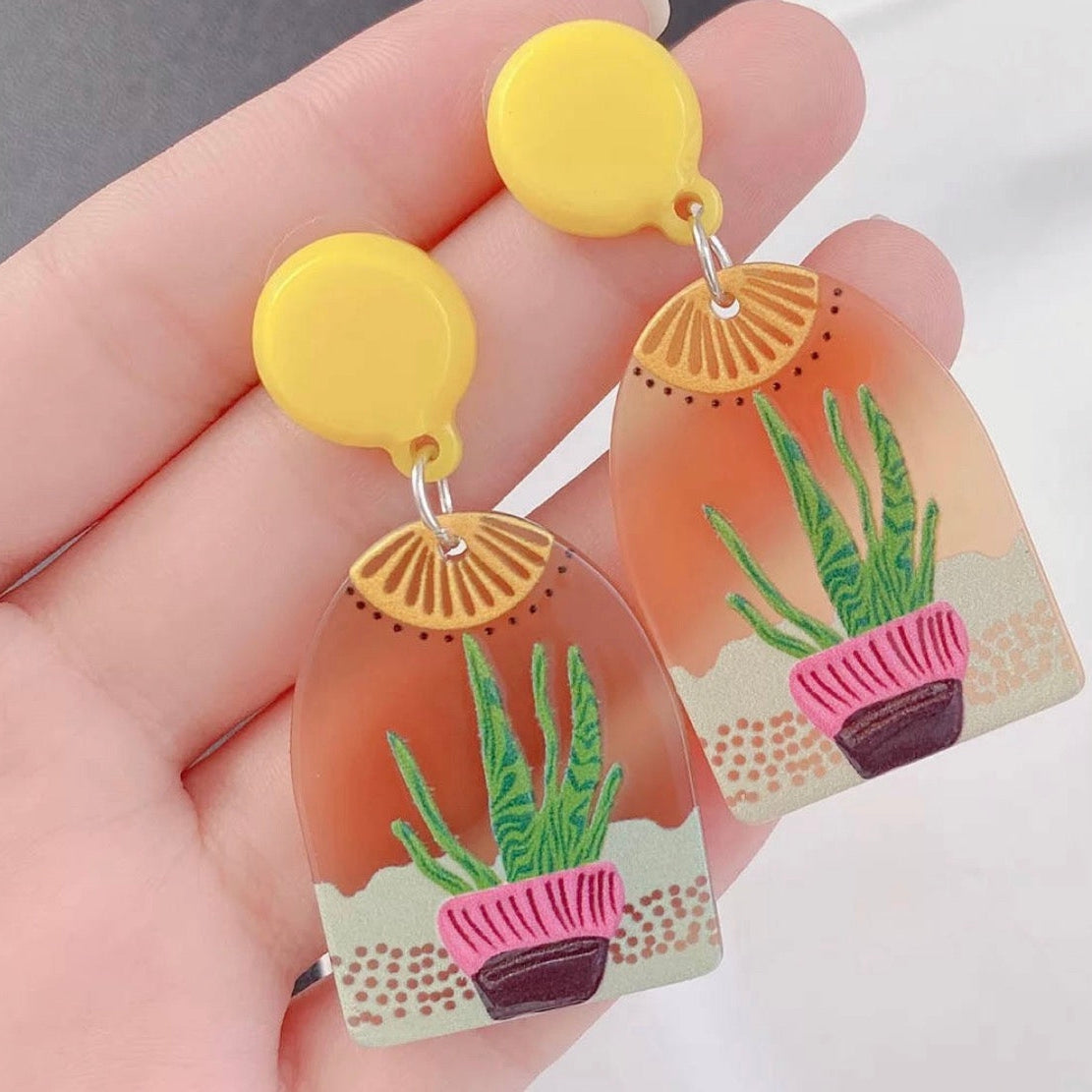 Snake Plant Translucent Acrylic Earrings | 90s Inspired Earrings