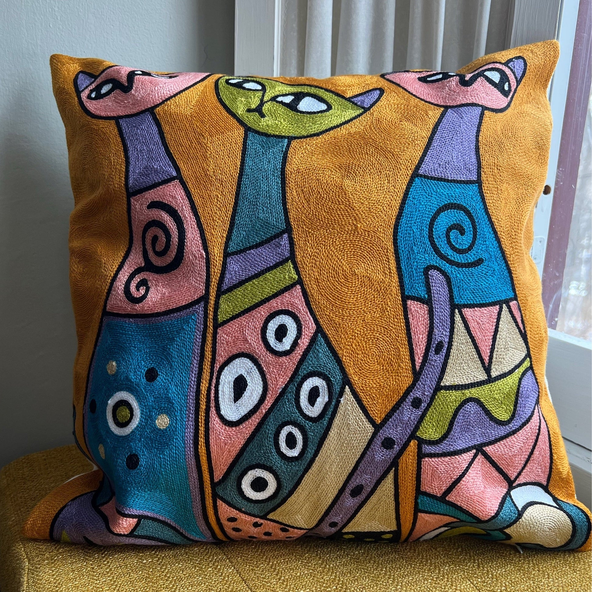 Three Kitties | Embroidered Pillow Cover