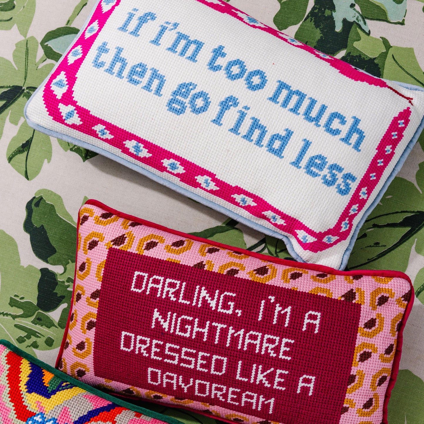 Go Find Less Needlepoint Pillow
