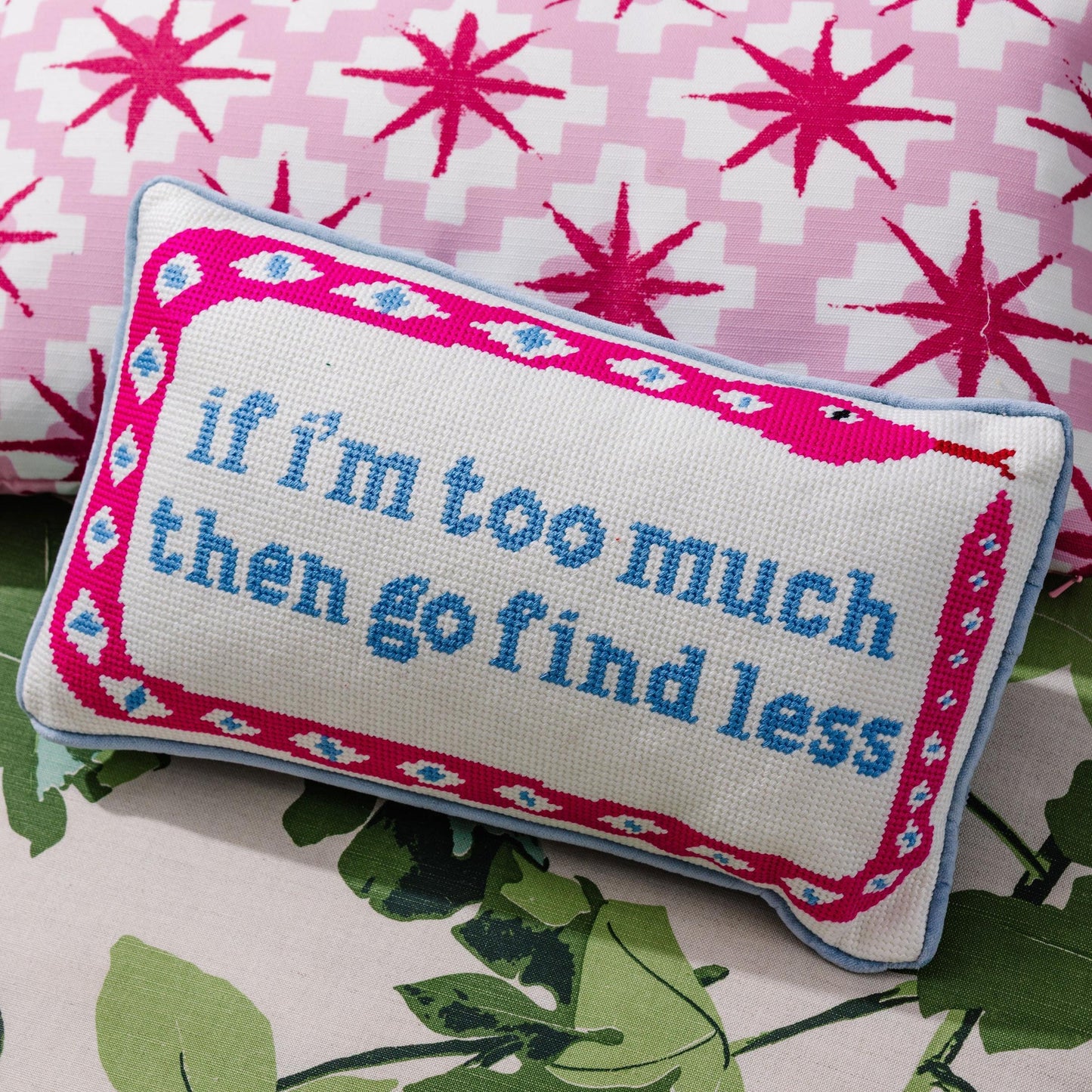 Go Find Less Needlepoint Pillow