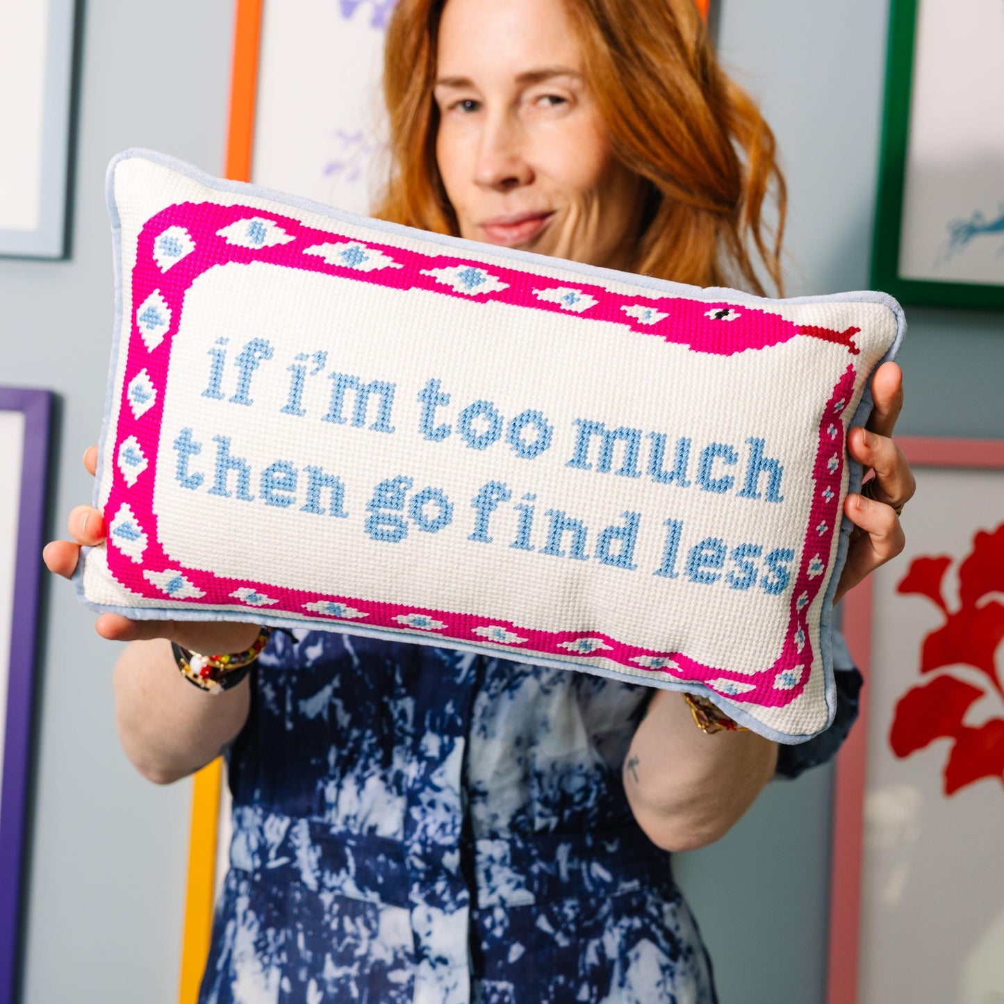 Go Find Less Needlepoint Pillow