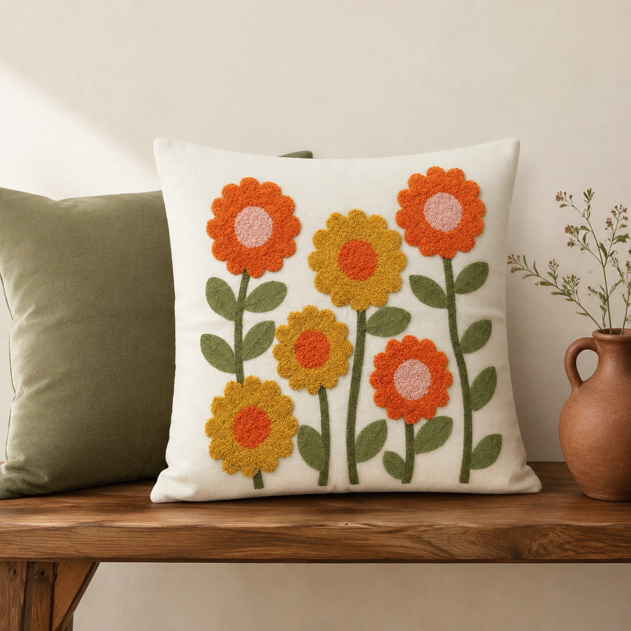 Retro Garden Floral Embroidered Pillow Cover