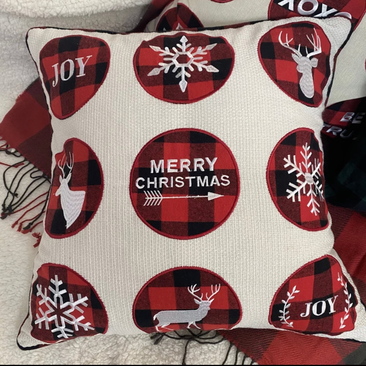 BUY ONE, GET ONE FREE | Buffalo Plaid Merry Christmas Embroidered Pillow Cover