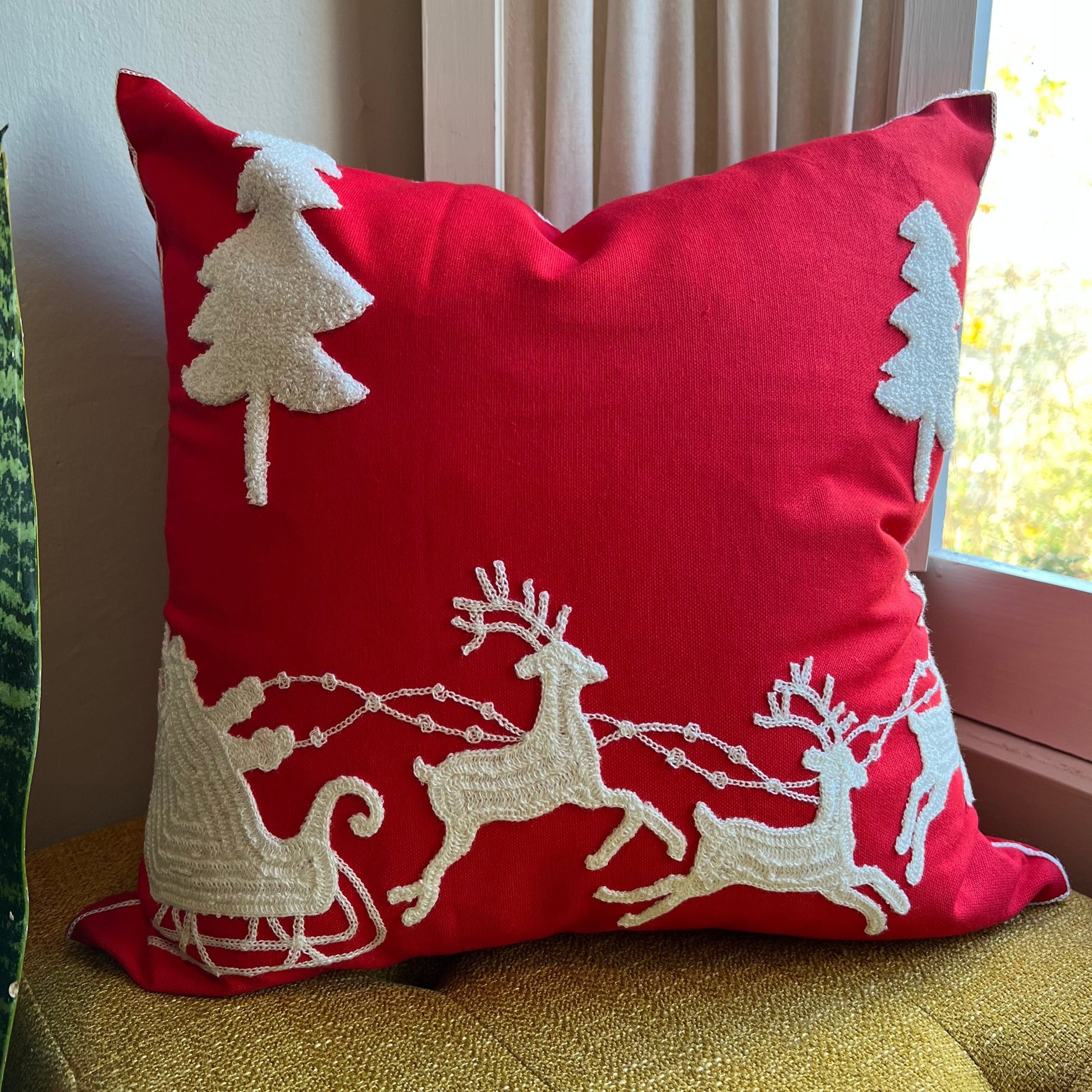 BUY ONE, GET ONE FREE | Santa and Reindeer Embroidered Pillow Cover