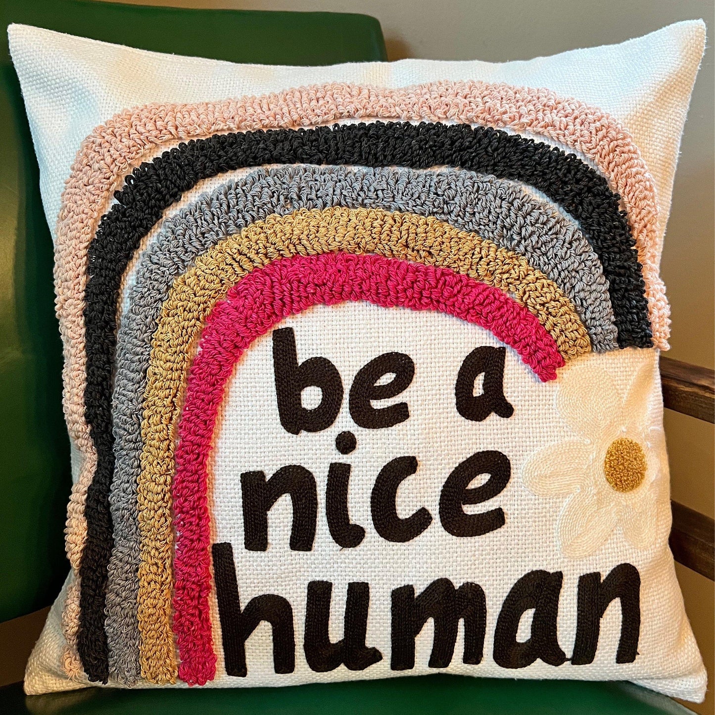 Be a Nice Human Embroidered Pillow Cover