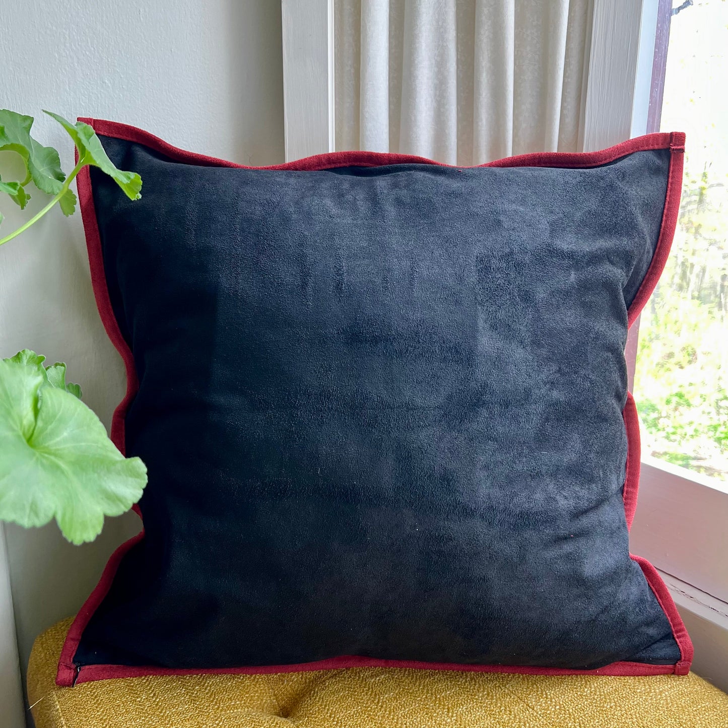 Black and Red Floral Embroidered Pillow Cover