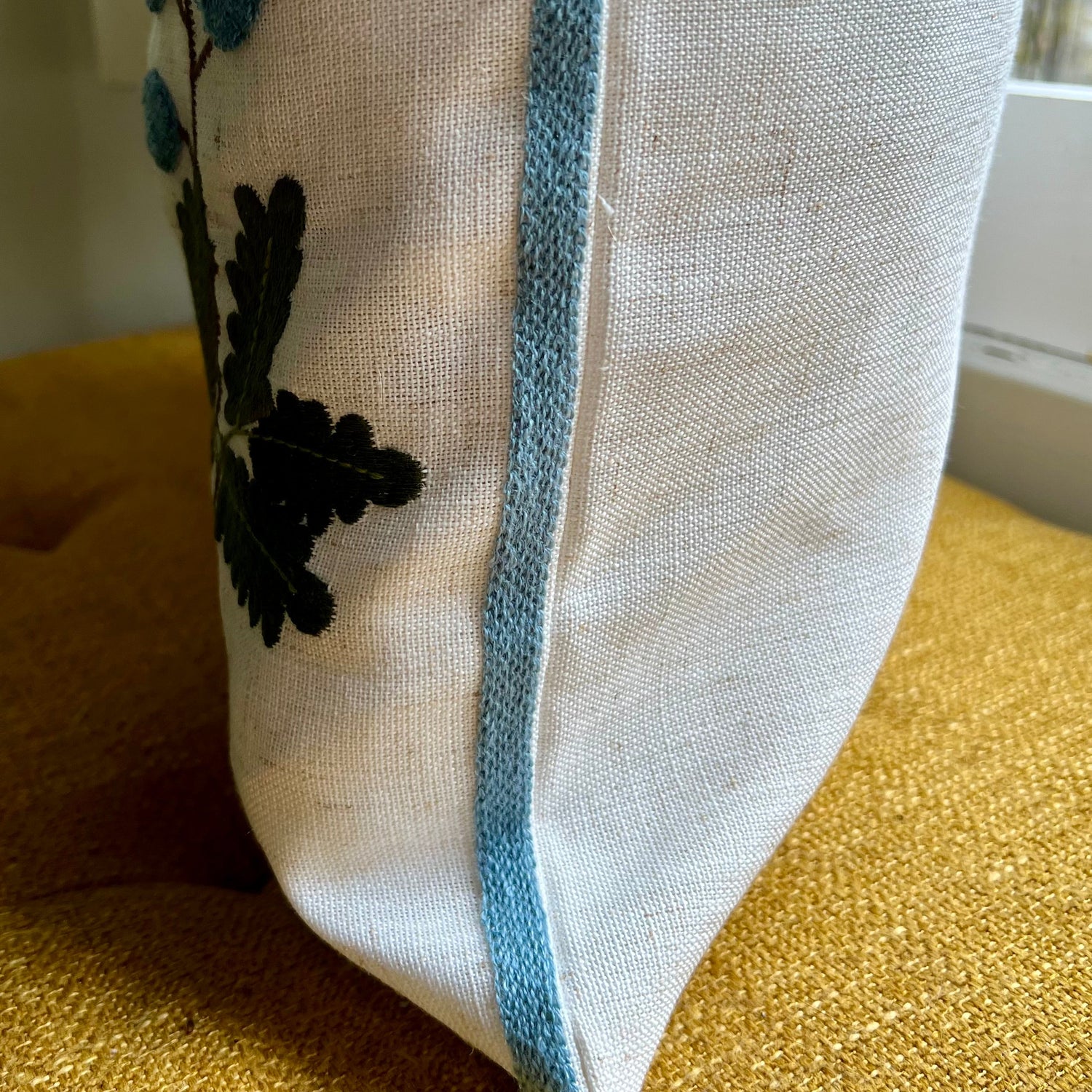 Blue Wildflower Embroidered Pillow Cover