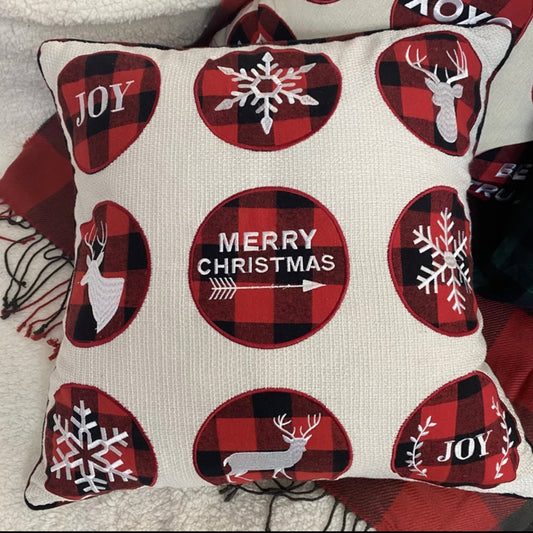 Buffalo Plaid Merry Christmas Embroidered Pillow Cover