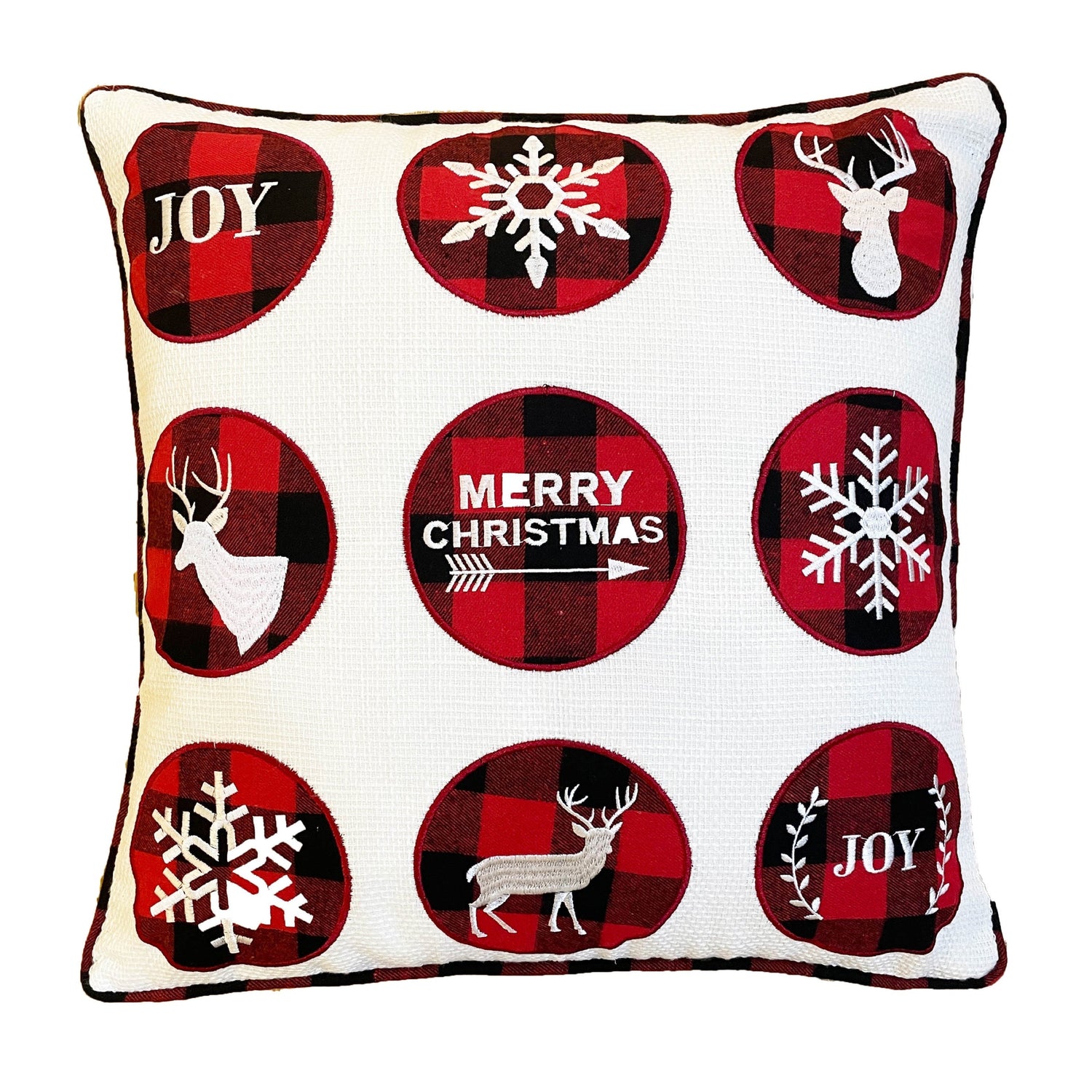 Buffalo Plaid Merry Christmas Embroidered Pillow Cover