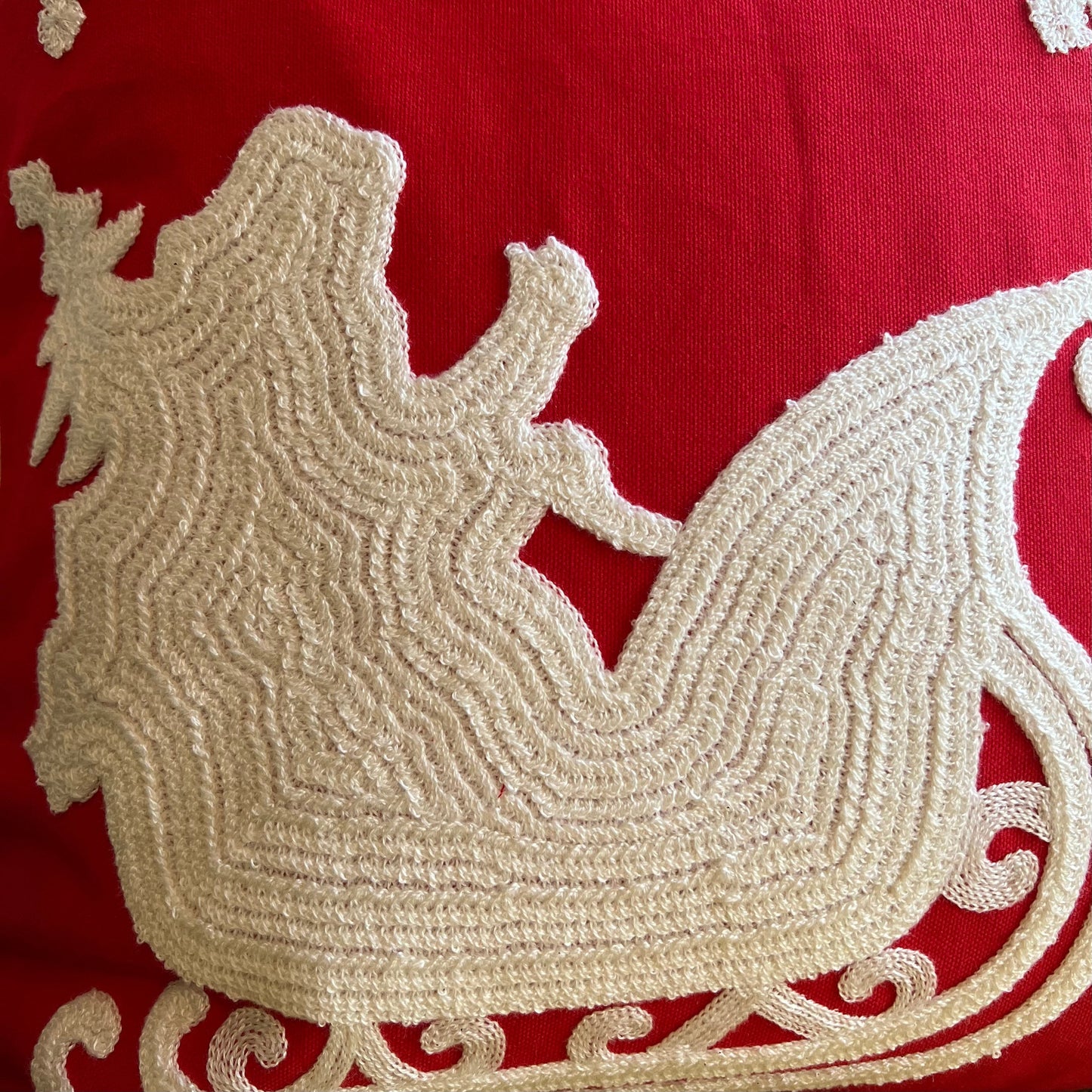 Candy Red Santa’s Sleigh Embroidered Pillow Cover
