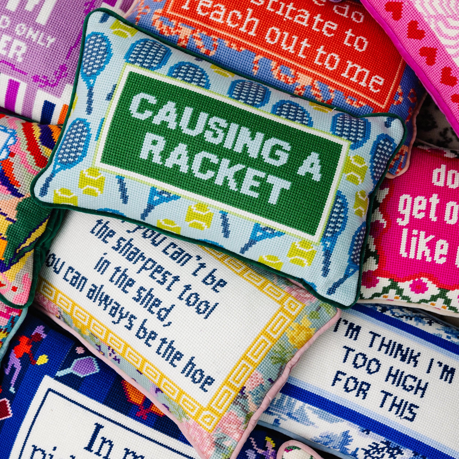 Causing A Racket Needlepoint Pillow