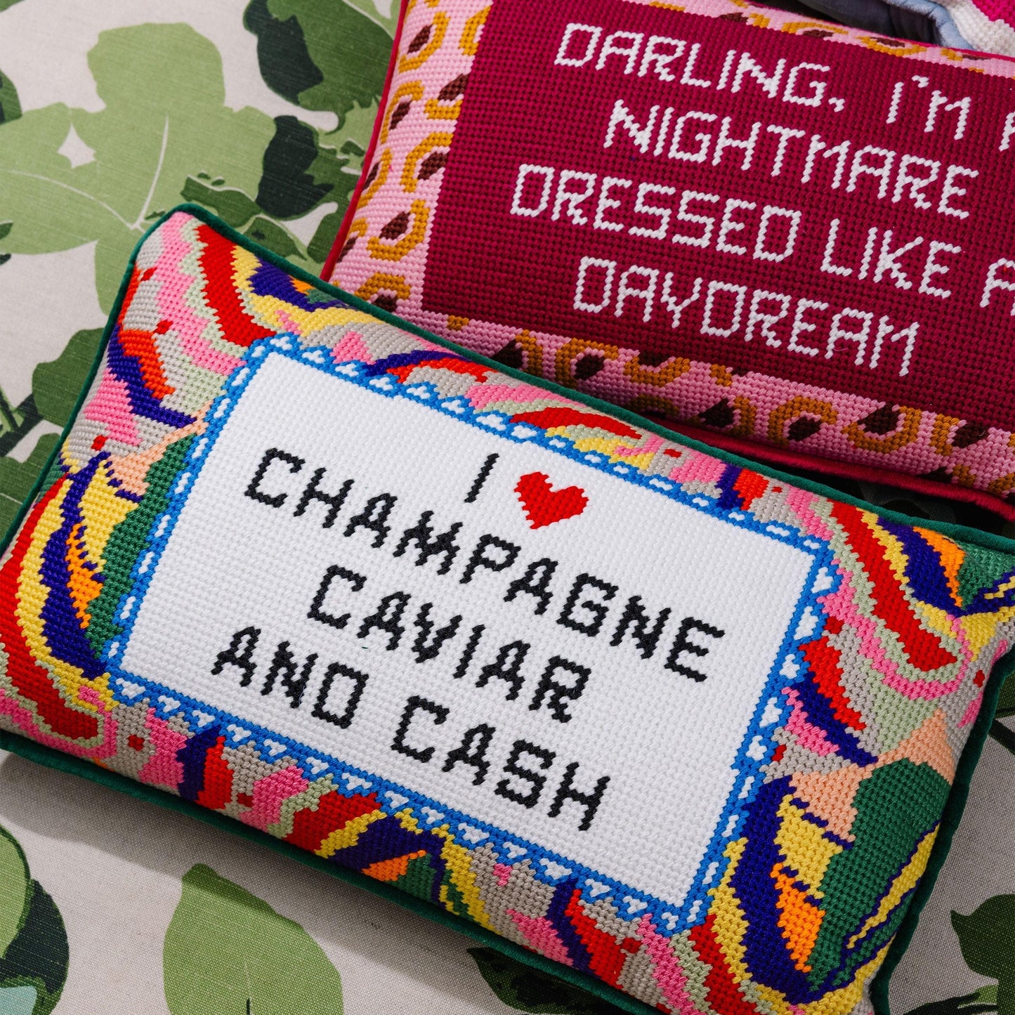 Caviar and Cash Needlepoint Pillow