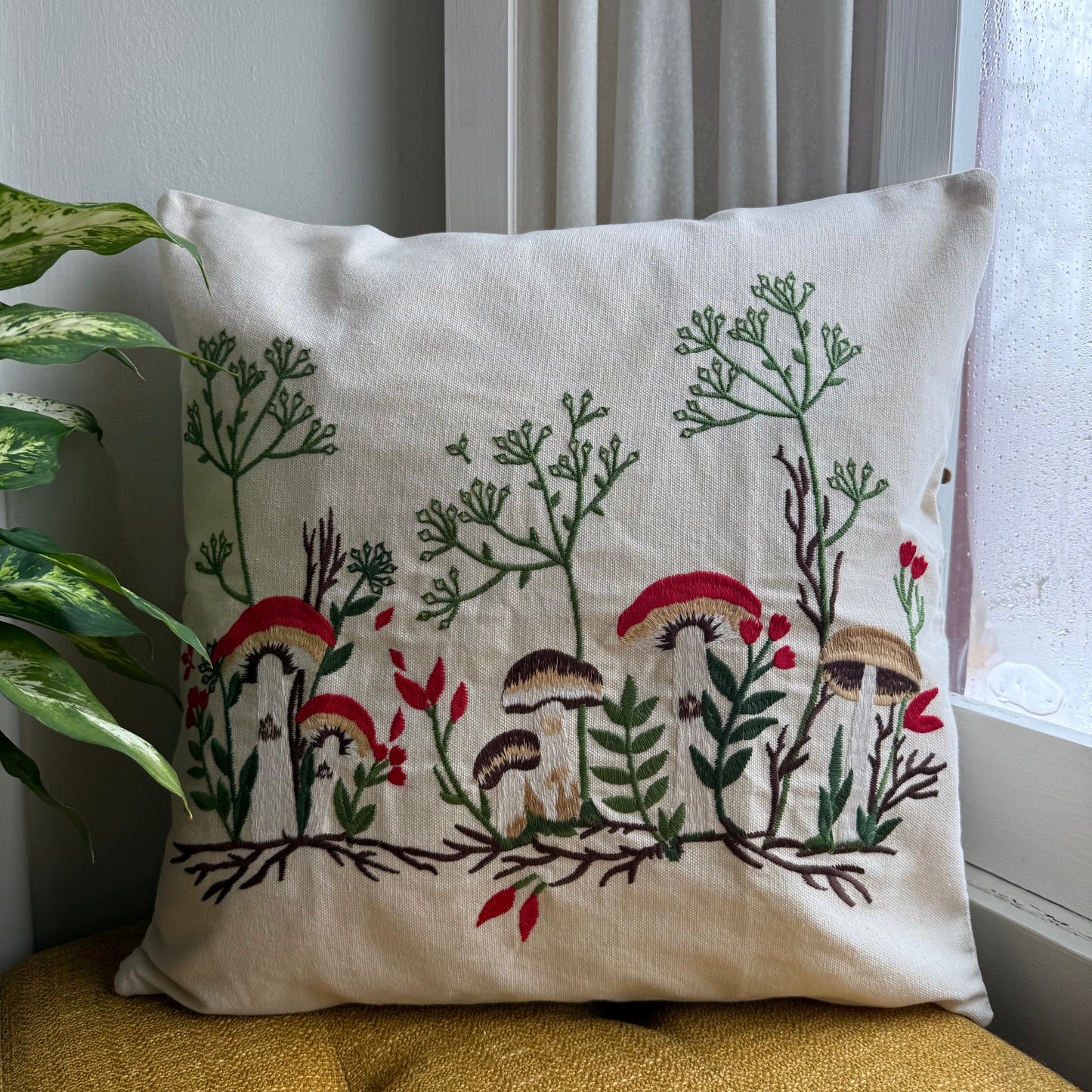 Embroidered Fall Cottage Pillow Cover