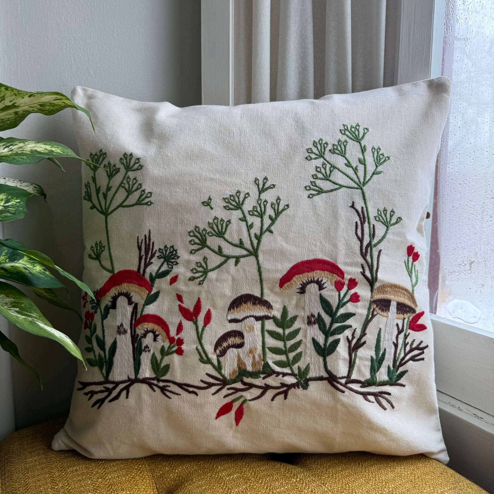 Embroidered Fall Cottage Pillow Cover