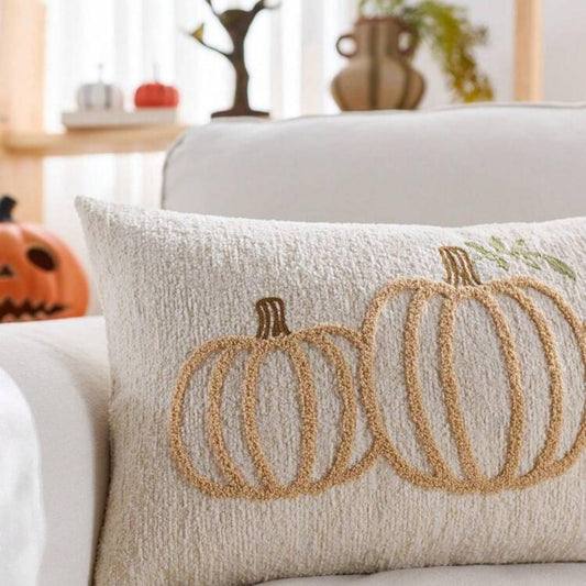 Embroidered Gold Pumpkin Lumbar Pillow Cover