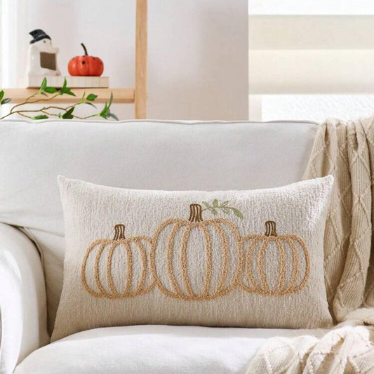 Embroidered Gold Pumpkin Lumbar Pillow
