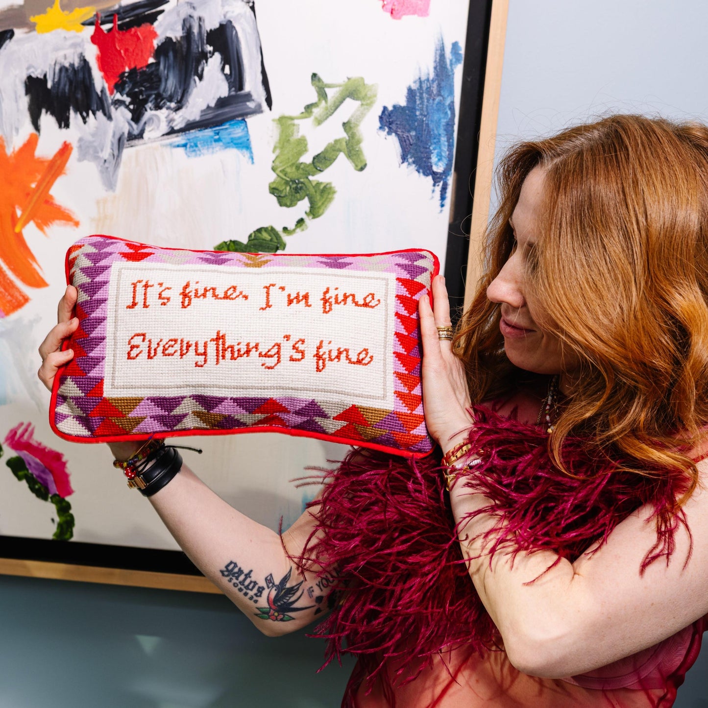 Everything's Fine Needlepoint Pillow