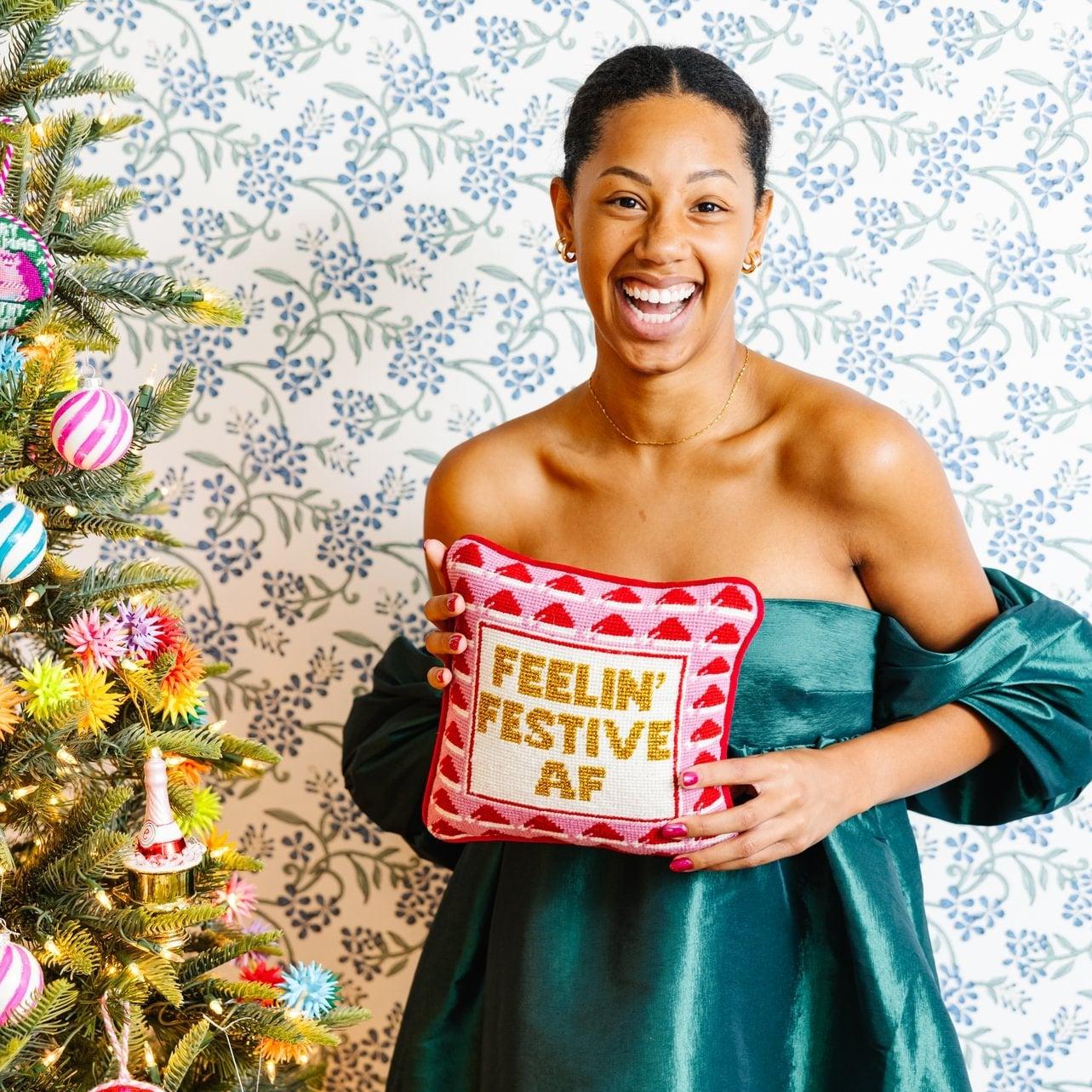 Festive AF Needlepoint Pillow