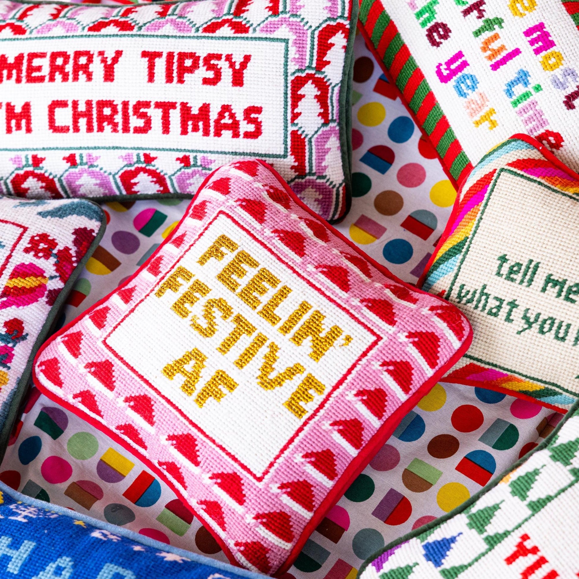 Festive AF Needlepoint Pillow