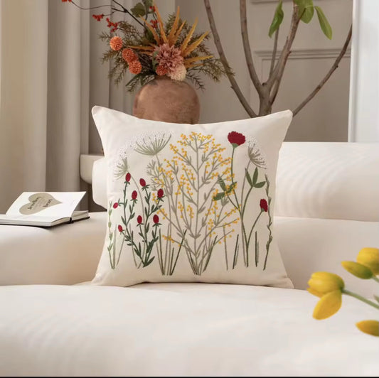 Field of Blooms Embroidered Pillow Cover