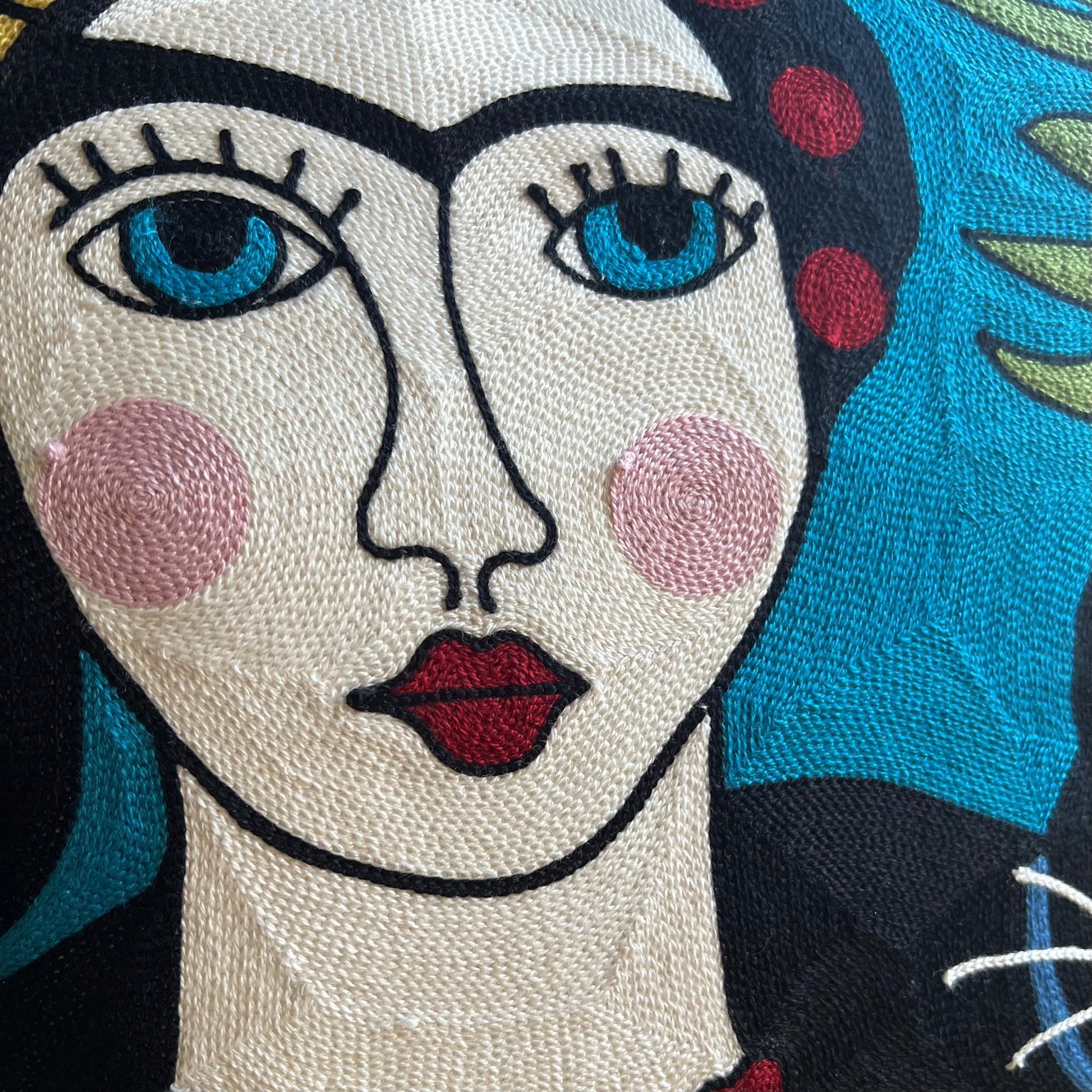 Frida & Cat Embroidered Pillow Cover