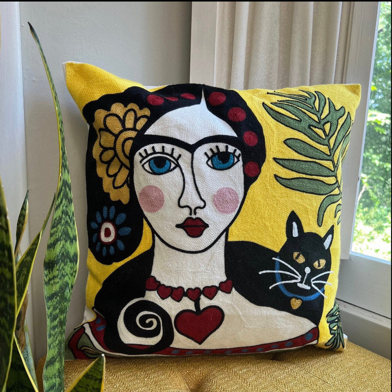 Frida & Cat Embroidered Pillow Covers