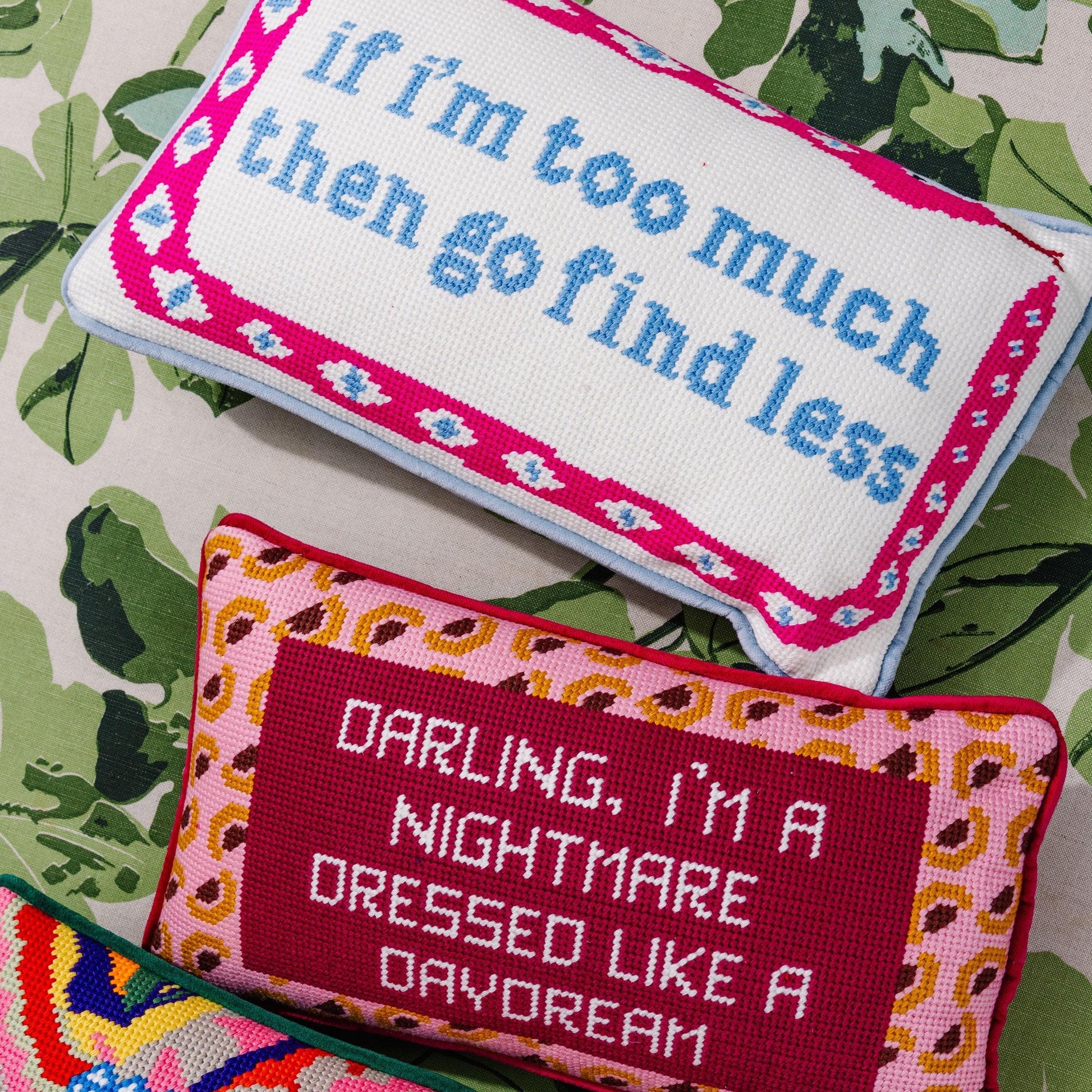 Go Find Less Needlepoint Pillow